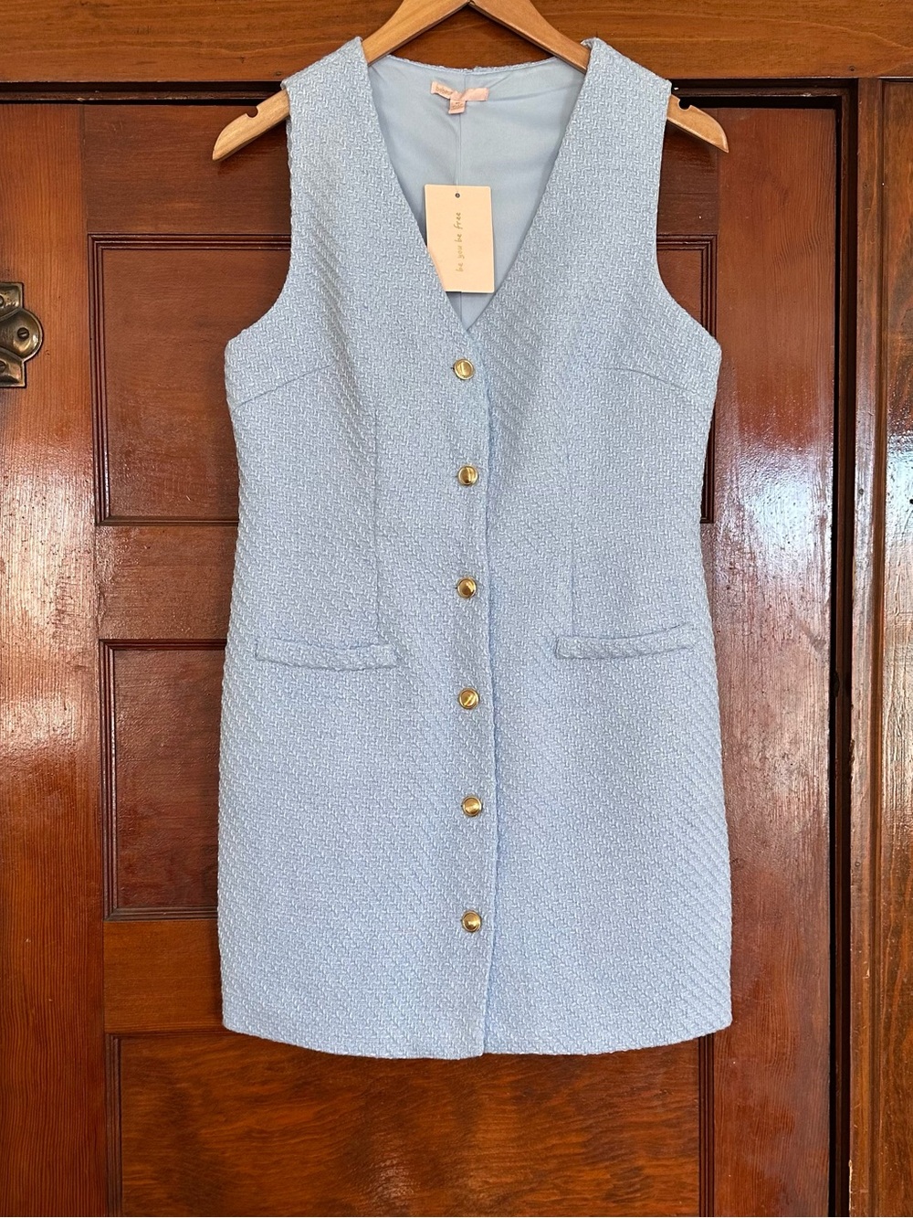 BeBop Baby Blue Tweed Sleeveless Vest Mini Dress Sz Medium Preppy Classic Pastel